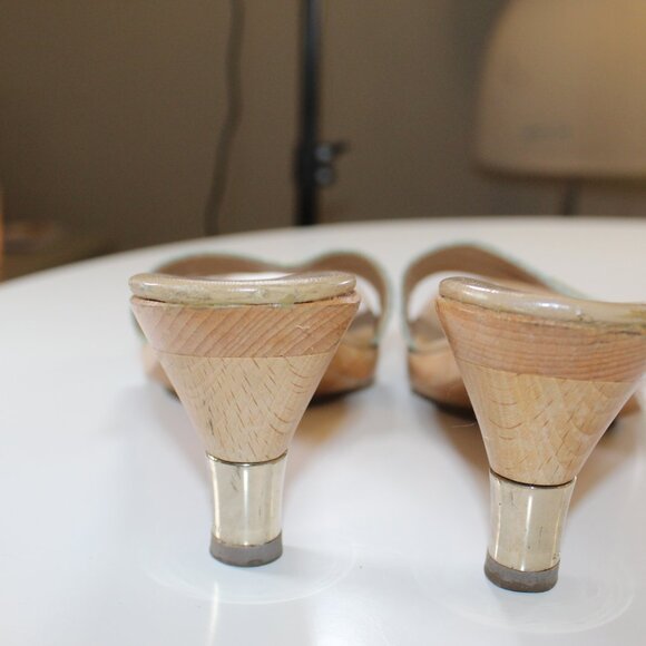 Authentic Gucci Sea Green Iridescent Cloth Mule Sandal size 8 vintage classic - Picture 4 of 14